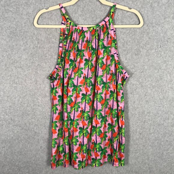 Bouffants and Broken Hearts Top Womens‎ Large Tank Linen Flamingo Tropical Flowy - Picture 9 of 9